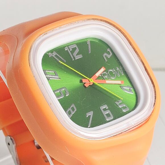 Crow Lush Quartz Watch Green Dial Orange Silicone Band 44mm Case New Battery - Picture 10 of 16